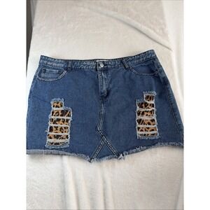 Crazy Train Mini Skirt 3XL Distressed Animal Print Frayed Hem Edgy/Grunge Casual